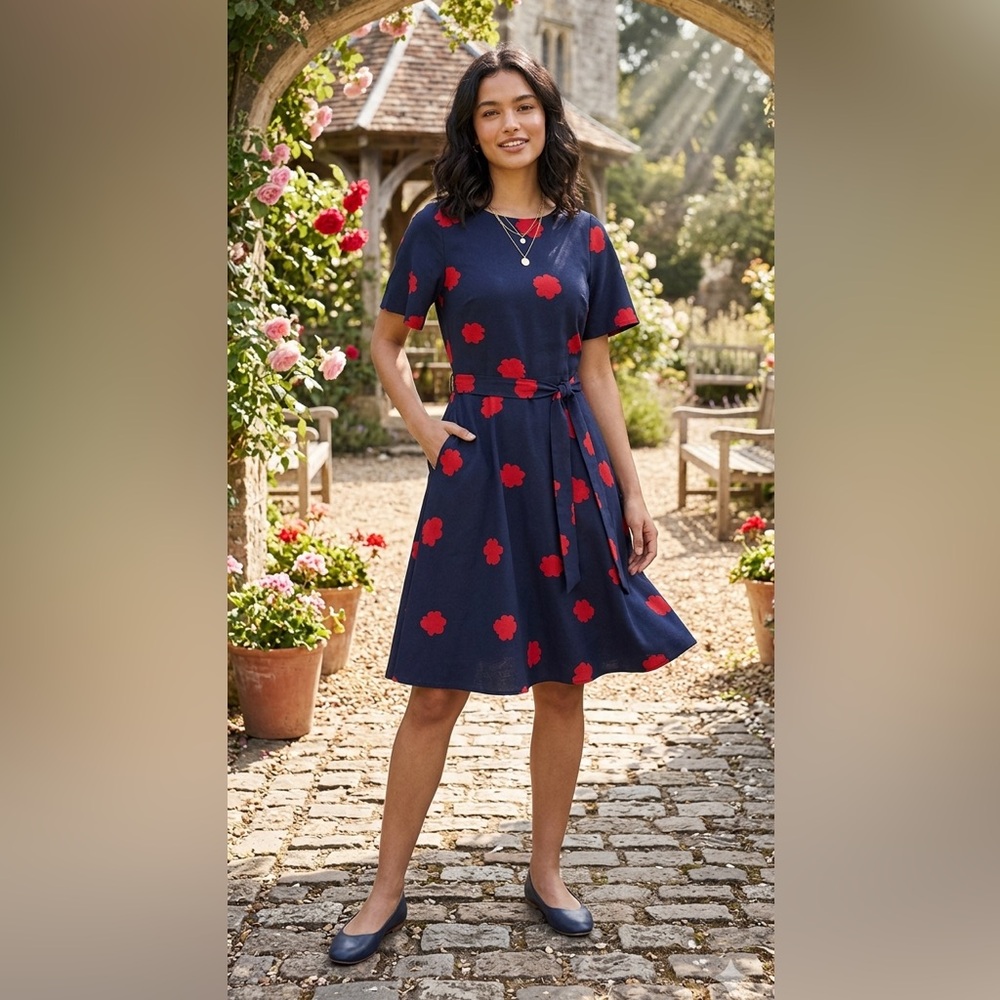 Banana Republic Navy Red Floral Short Sleeve Mini Fit & Flare Teacher Career-6